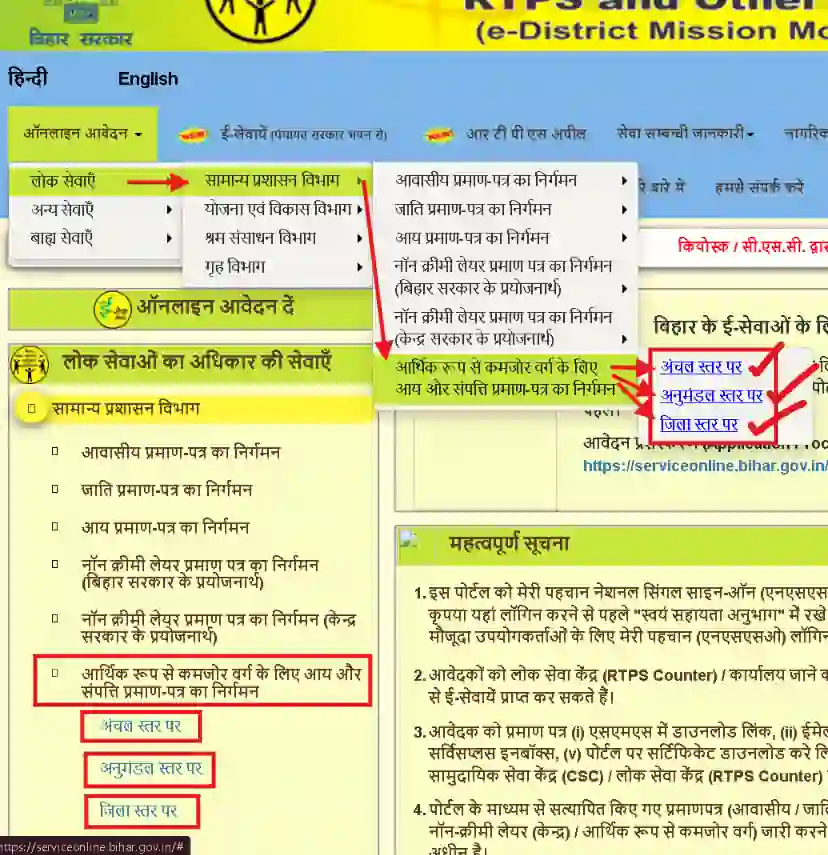 RTPS EWS Certificate Bihar - All Levels of Certificates